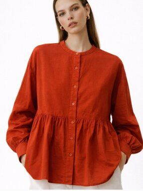 Uniqlo | Long Sleeve Light Batiste Cotton Shirt/Blouse